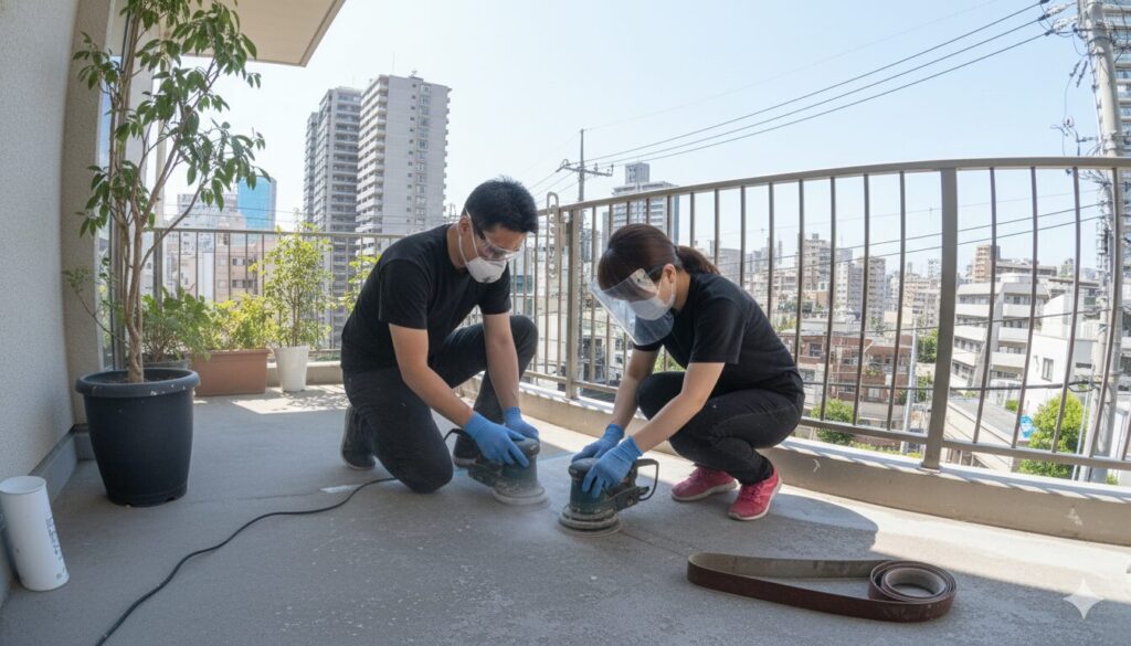 下地処理の手順(研磨とアセトン)