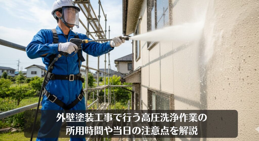 外壁塗装工事で行う高圧洗浄作業の所用時間や当日の注意点を解説