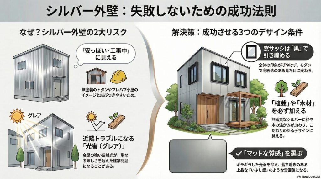 銀やシルバー色が与える印象とデザインの失敗