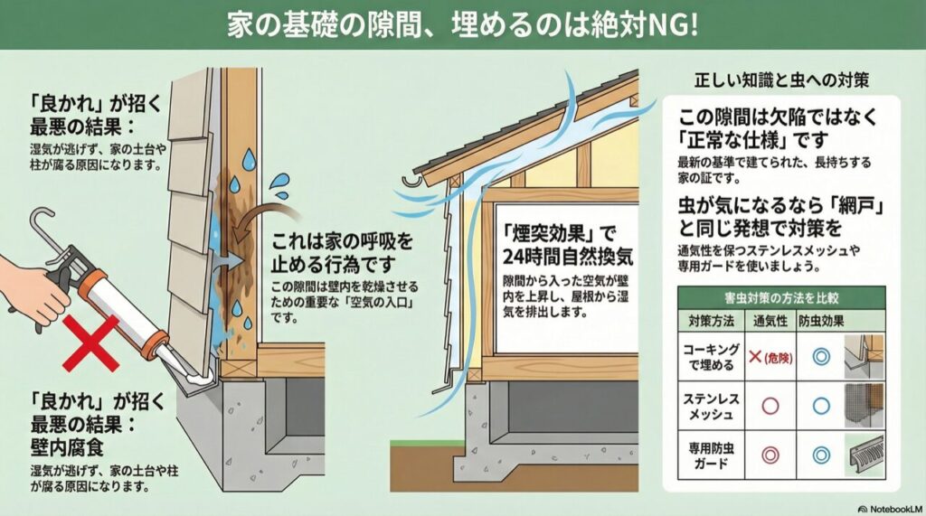 家の基礎の隙間、埋めるのは絶対NG!