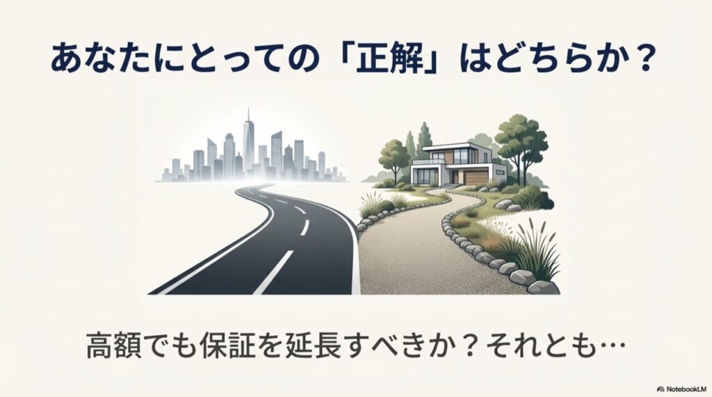 資産価値維持重視ならメーカー施工、コストパフォーマンスと品質重視なら専門業者という比較チャート