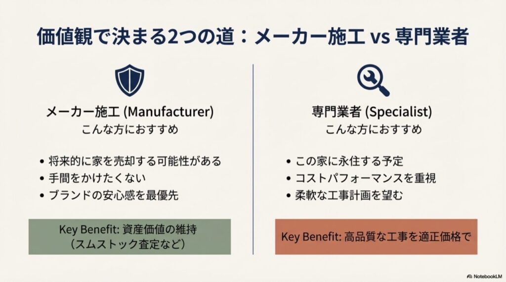 10年目は予防と選択の時期だが、15年目以降は必須の全体改修時期になることを示した図