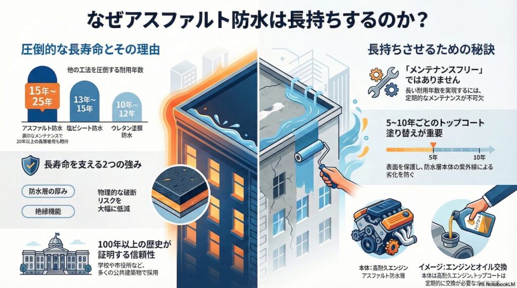アスファルト防水絶縁工法の耐用年数