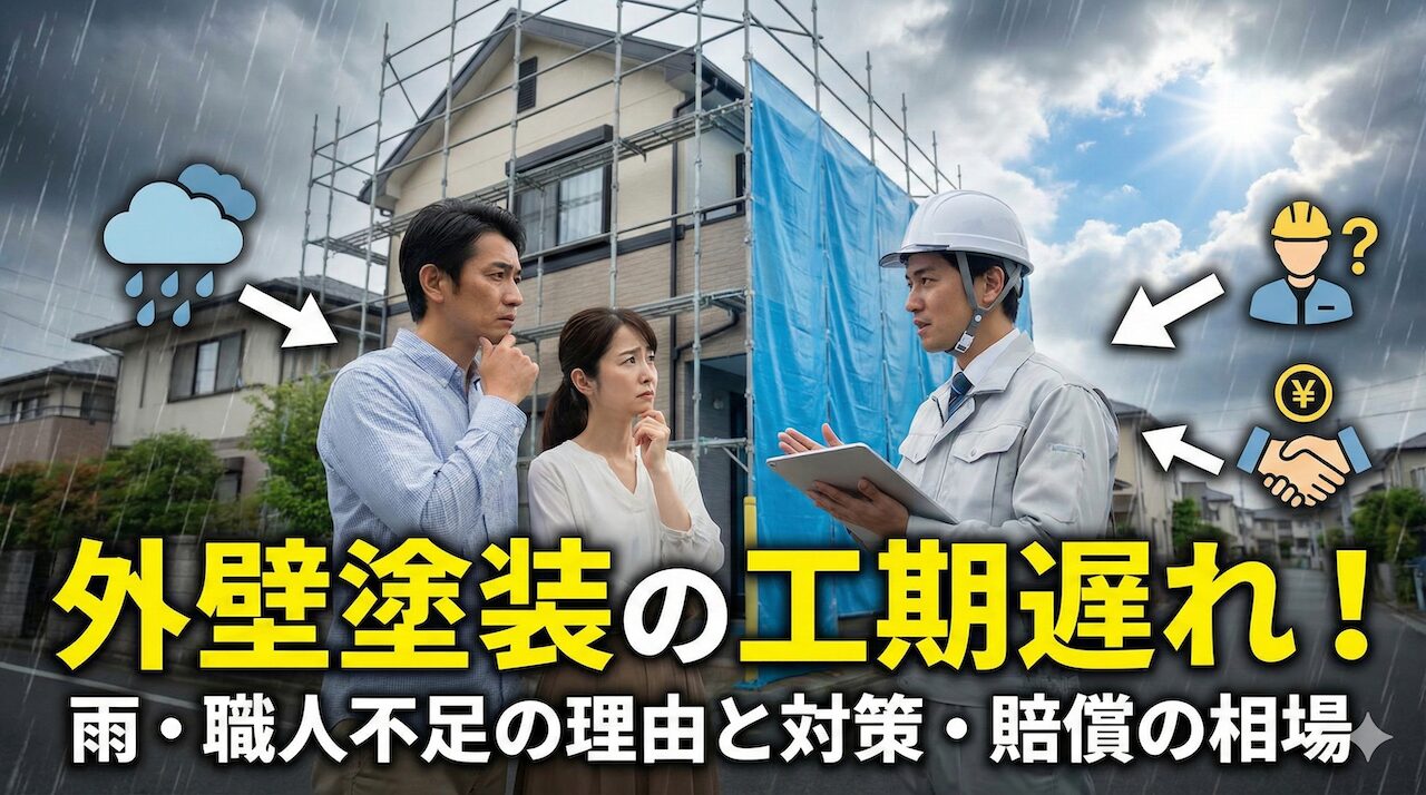 外壁塗装の工期遅れ！雨や職人不足の理由と対策・賠償の相場