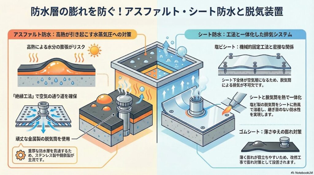 アスファルト防水やシート防水での利用