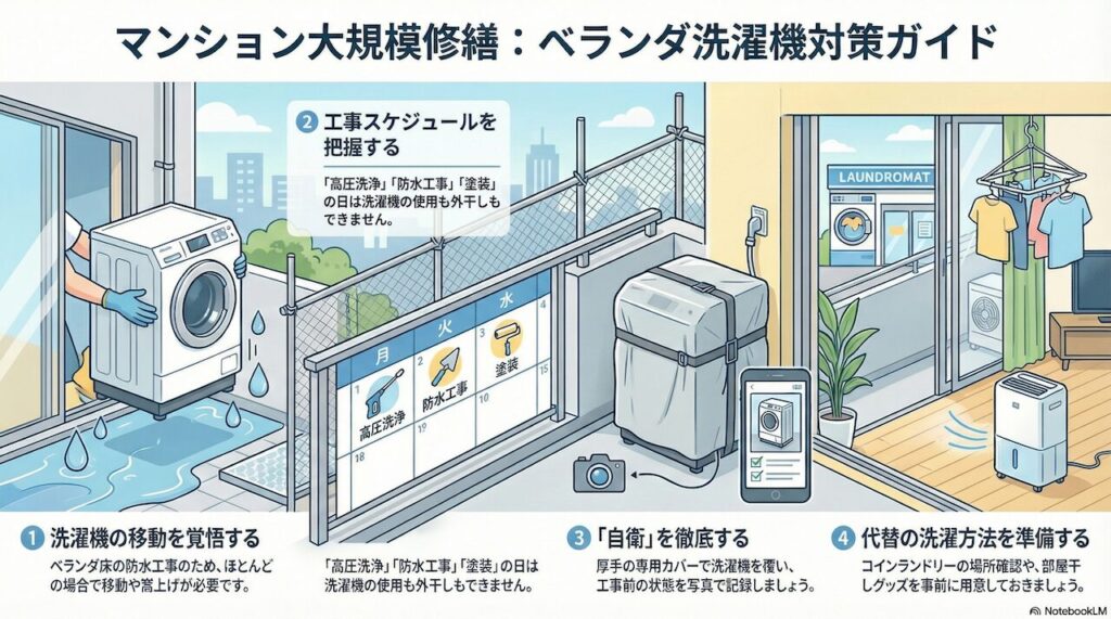 マンションの外壁工事でベランダ洗濯機は使える?移動や対策を徹底解説