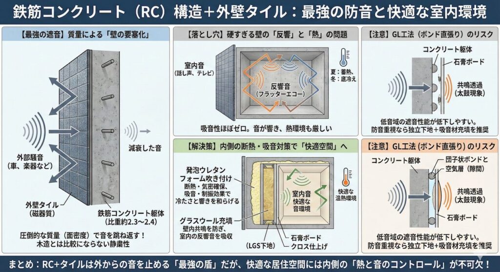 鉄筋やRC構造での吸音性と断熱効果