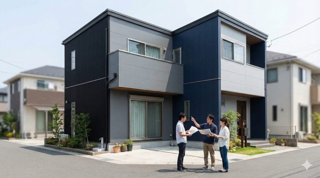 黒やネイビーと合わせるツートンカラーの施工例