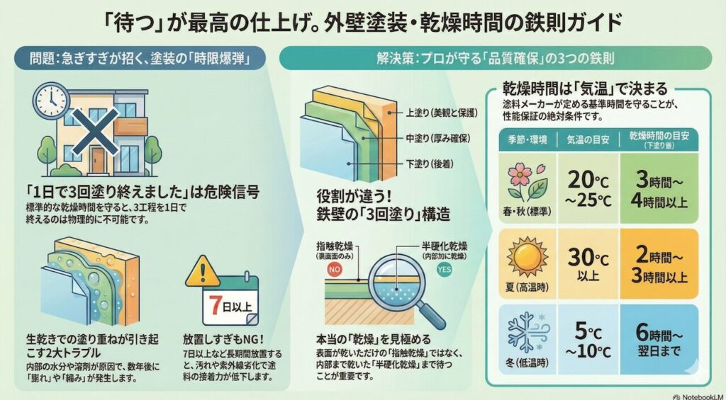 「待つ」が最高の仕上げ。外壁塗装・乾燥時間の鉄則ガイド