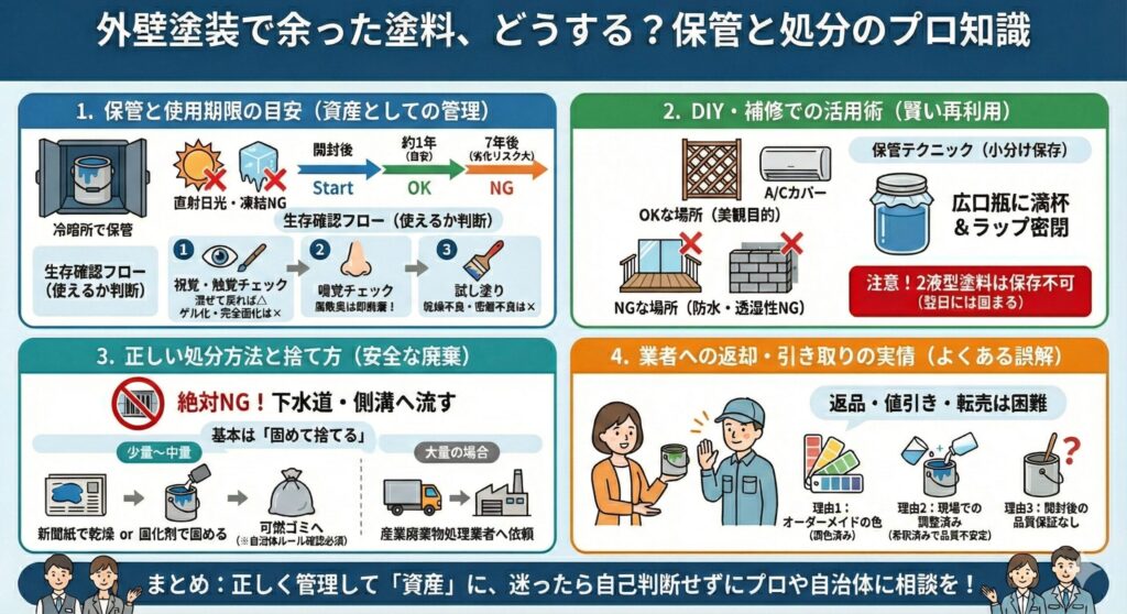 外壁塗装で余った塗料はどうする?保管と処分のプロ知識を解説