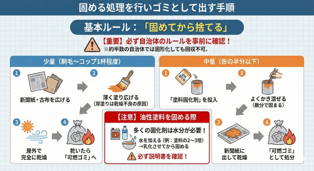 固める処理を行いゴミとして出す手順