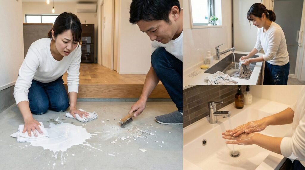 こぼした時の洗浄とベタベタの落とし方