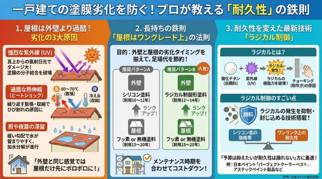 一戸建ての塗膜劣化を防ぐ耐久性