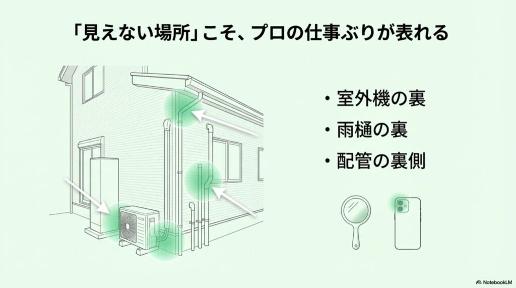 コーキング施工の比較図。表面が滑らかで均一な良い例と、ガタガタで隙間がある悪い例のイラスト