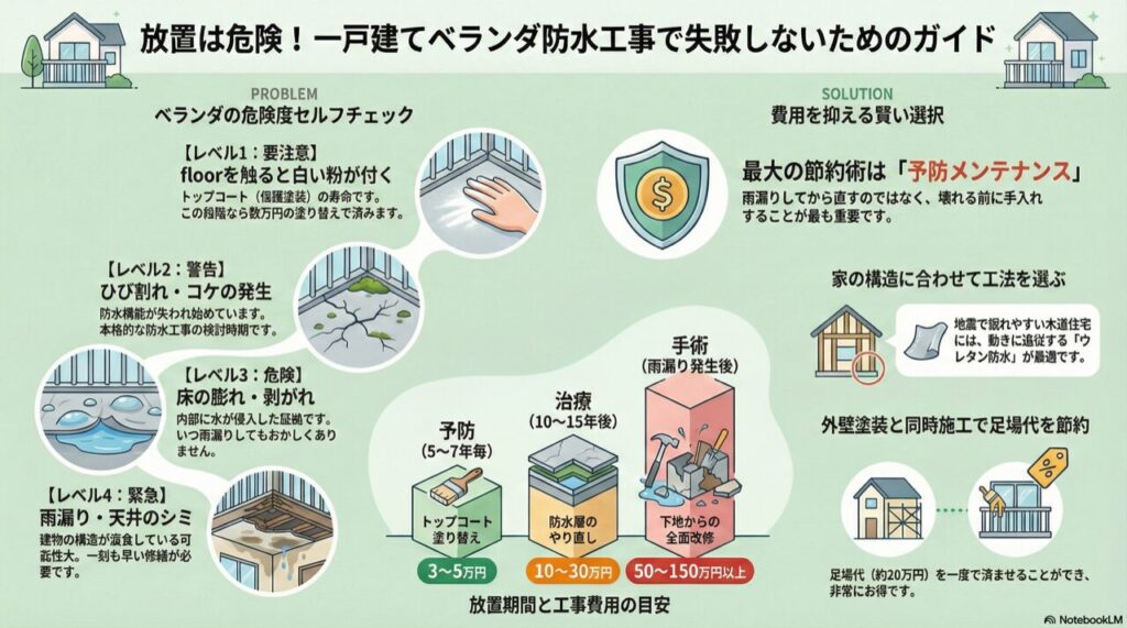 放置は危険！一戸建てベランダ防水工事で失敗しないためのガイド