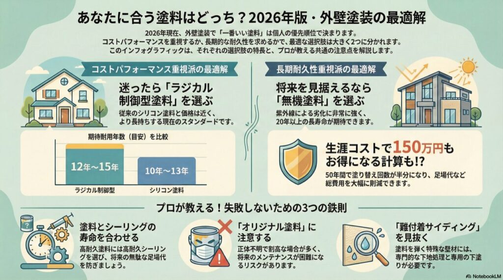 あなたに合う塗料はどっち？2026年版・外壁塗装の最適解