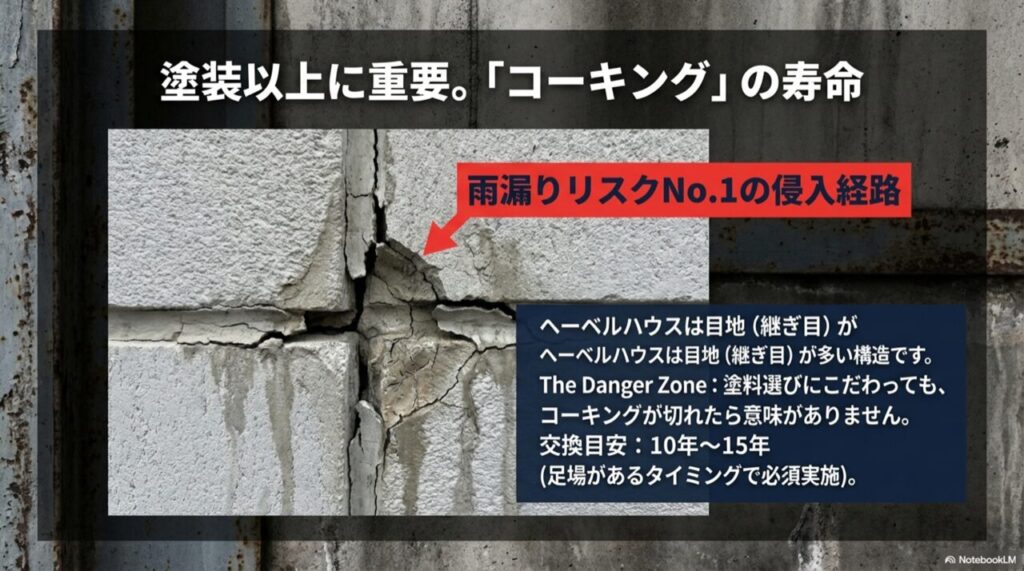 古いコーキングの上に薄く重ねる「増し打ち」にバツ印がついている施工断面図