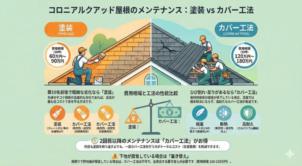 コロニアルクアッド屋根のメンテナンス：塗装vs カバー工法